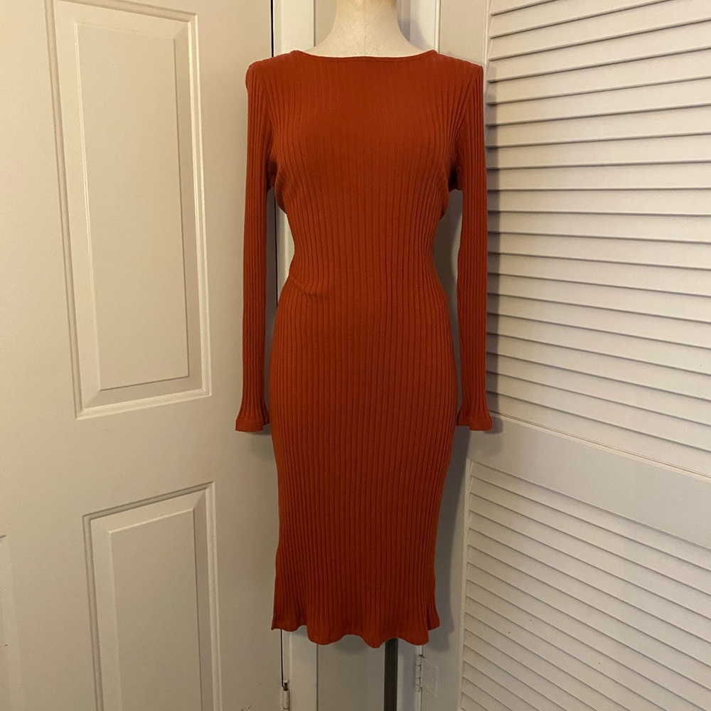 Dip Rust Long Sleeve Ribbed Sweater Dress Dress- Size Large